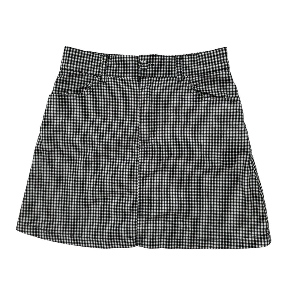 JOHN GALT Shepherd Check Plaid Black & White Mini Skirt One Size Juniors Cotton
